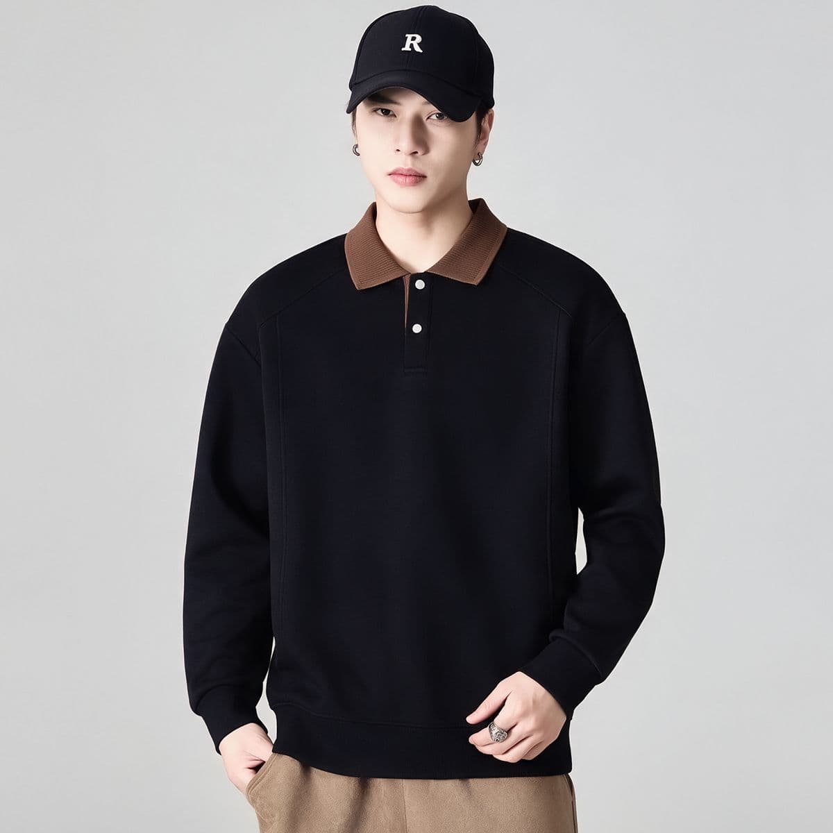 실사 2026 가을 겨울 새로운 POLO 셔츠 풀오버 스웨트셔츠 남성 폴로 칼라 미니멀리즘 출퇴근 다용도 트렌드 맨위 이미지 3