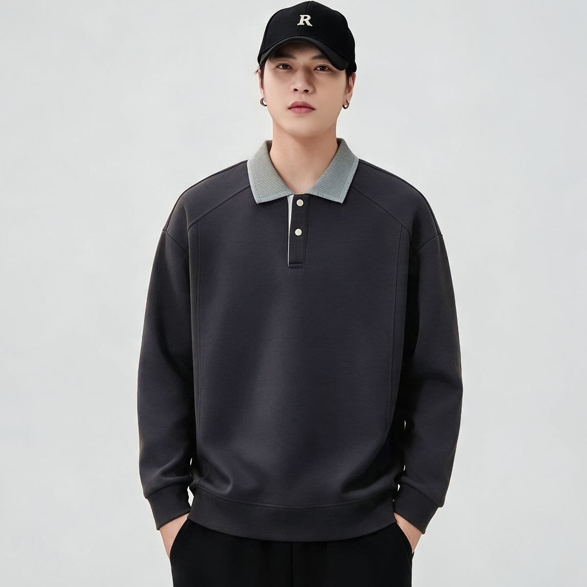 실사 2026 가을 겨울 새로운 POLO 셔츠 풀오버 스웨트셔츠 남성 폴로 칼라 미니멀리즘 출퇴근 다용도 트렌드 맨위 이미지 4