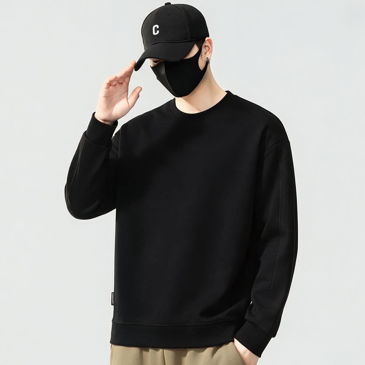 실사 가을 겨울 새로운 익스트림 제인 라운드 넥 후드티 남성 풀오버 트렌드 소매 패치워크 와 성별 다용도 출퇴근 맨위 이미지 3