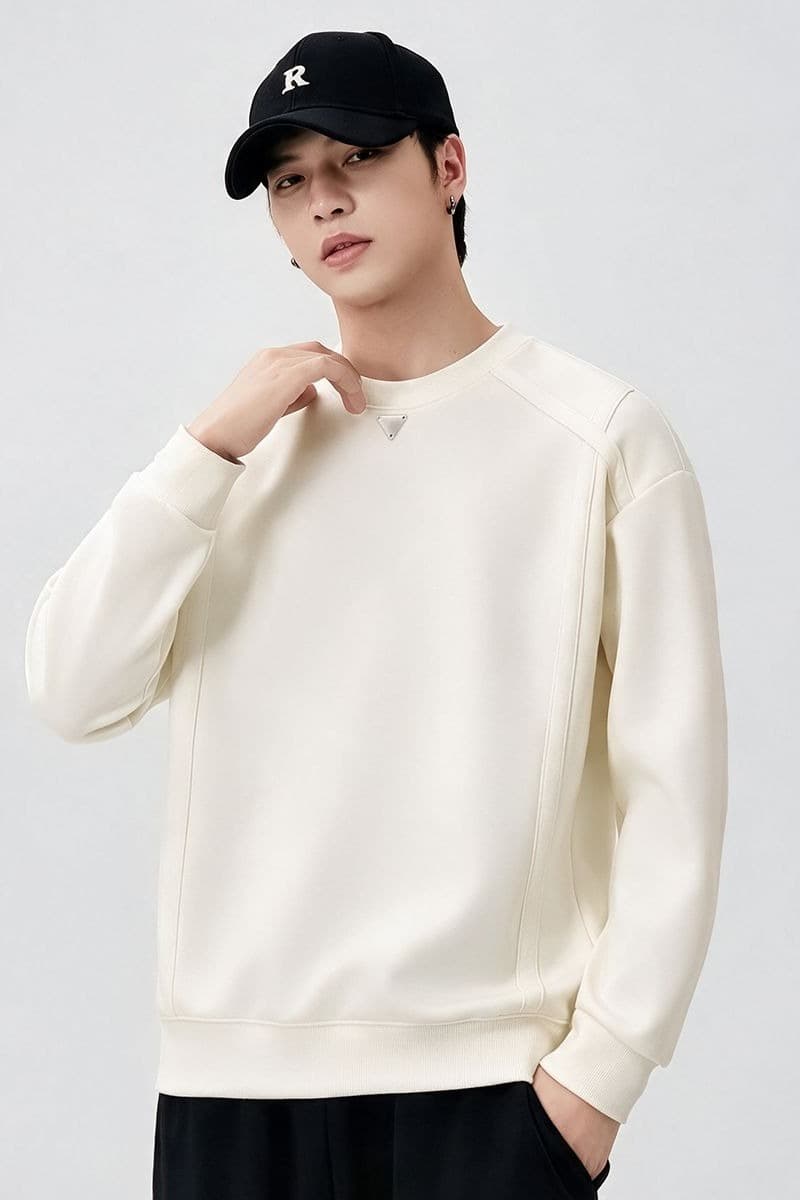 실사 2026 가을 겨울 새로운 미니멀리즘 라운드 넥 후드티 남성 풀오버 트렌드 와 성별 다용도 출퇴근 순면 맨위 이미지 6