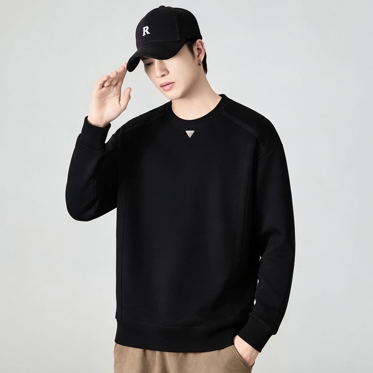실사 2026 가을 겨울 새로운 미니멀리즘 라운드 넥 후드티 남성 풀오버 트렌드 와 성별 다용도 출퇴근 순면 맨위 이미지 4