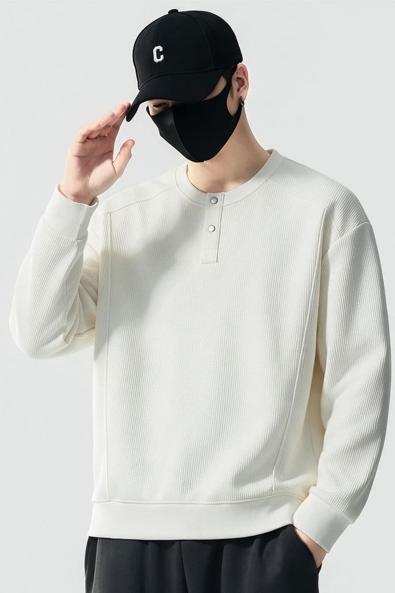 실사 가을 겨울 새로운 조수 브랜드 하프 단추 디자인 라운드 넥 후드티 남자 풀오버 트렌드 와 성별 다용도 신축성 맨위 이미지 6