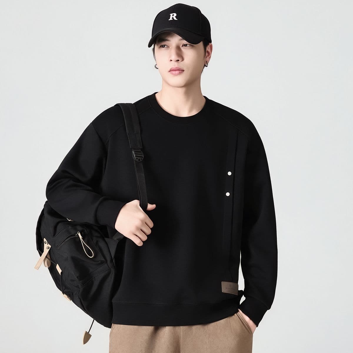 실사 가을 겨울 새로운 조수 브랜드 디자인 센스 라운드 넥 후드티 남성 풀오버 트렌드 와 성별 다용도 출퇴근 맨위 이미지 3
