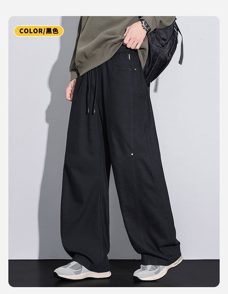 실사 가을 겨울 새로운 질감 센스 스트라이프 워싱 라이 경기 서울 주간 실크 모방 데님 리우 딩 패치워크 스트레이트 모통이 칼 바지 상세 이미지 17