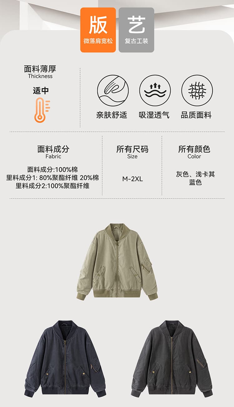 실사 2026 가을 겨울 새로운 아메리칸 조수 브랜드 레트로 워시 물 재킷 남녀 루즈핏 다용도 야구 스타일 칼라 재킷 상세 이미지 2