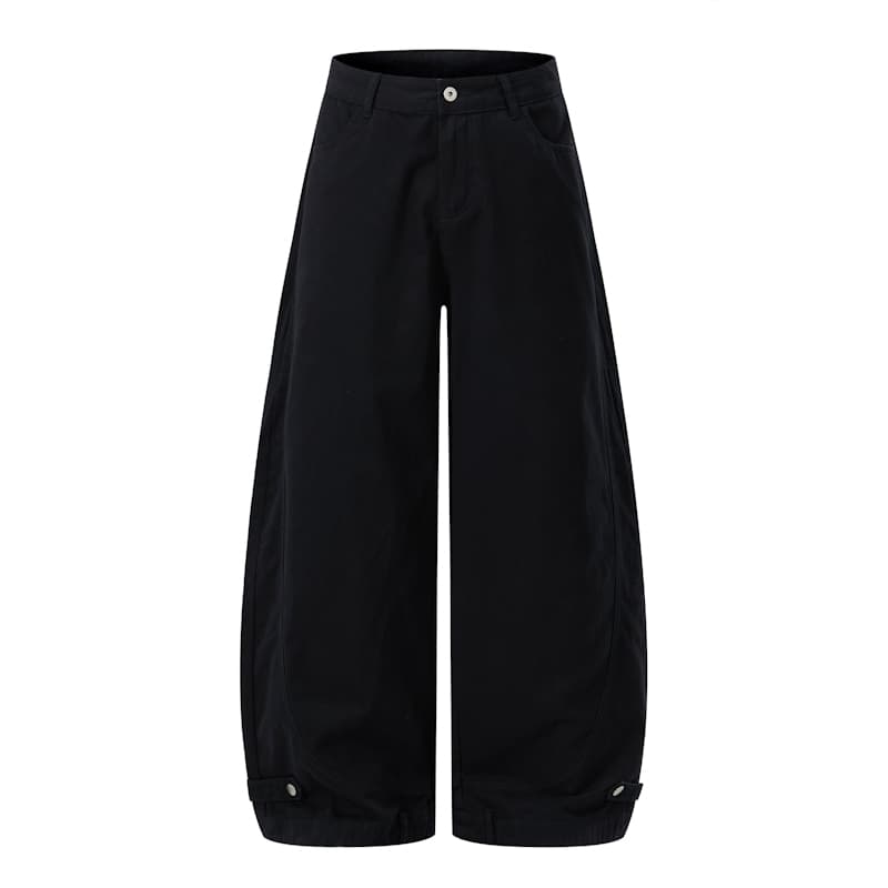아메리칸 레트로 워싱 단추 디자인 모통이 칼 바지 남녀 루즈핏 조수 브랜드 cleanfit 넓은 다리 곡선 캐주얼 바지