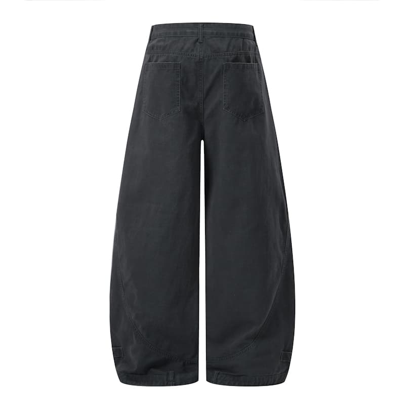 아메리칸 레트로 워싱 단추 디자인 모통이 칼 바지 남녀 루즈핏 조수 브랜드 cleanfit 넓은 다리 곡선 캐주얼 바지 이미지 3