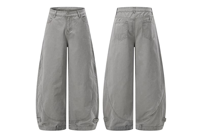 아메리칸 레트로 워싱 단추 디자인 모통이 칼 바지 남녀 루즈핏 조수 브랜드 cleanfit 넓은 다리 곡선 캐주얼 바지 상세 이미지 3