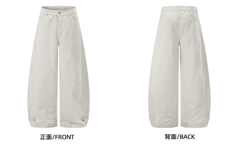 아메리칸 레트로 워싱 단추 디자인 모통이 칼 바지 남녀 루즈핏 조수 브랜드 cleanfit 넓은 다리 곡선 캐주얼 바지 상세 이미지 14