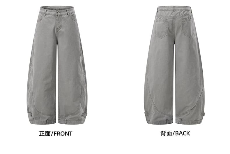 아메리칸 레트로 워싱 단추 디자인 모통이 칼 바지 남녀 루즈핏 조수 브랜드 cleanfit 넓은 다리 곡선 캐주얼 바지 상세 이미지 15