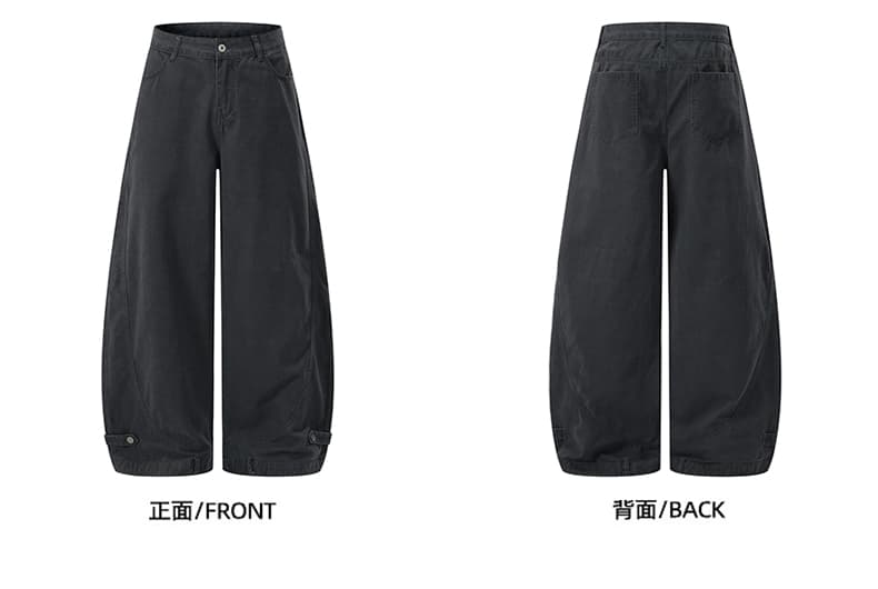 아메리칸 레트로 워싱 단추 디자인 모통이 칼 바지 남녀 루즈핏 조수 브랜드 cleanfit 넓은 다리 곡선 캐주얼 바지 상세 이미지 16
