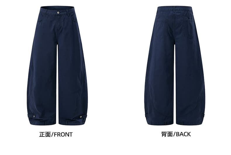 아메리칸 레트로 워싱 단추 디자인 모통이 칼 바지 남녀 루즈핏 조수 브랜드 cleanfit 넓은 다리 곡선 캐주얼 바지 상세 이미지 17