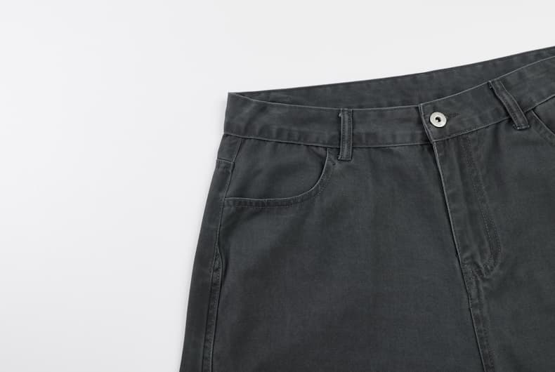 아메리칸 레트로 워싱 단추 디자인 모통이 칼 바지 남녀 루즈핏 조수 브랜드 cleanfit 넓은 다리 곡선 캐주얼 바지 상세 이미지 21