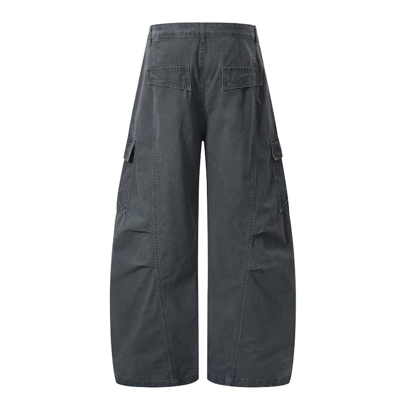 실사 아메리칸 레트로 워시 퇴색 한 패치워크 모통이 칼 바지 남녀 루즈핏 조수 브랜드 cleanfit 넓은 다리 곡선 캐주얼 바지 이미지 2