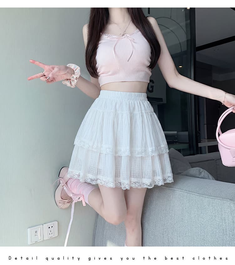 실사 레이스 레이스 체크무늬 케이크 드레스 여성 2026 여름 새로운 하이웨이스트 슬림해 보이는 패치워크 한 마디 미니 스커트 상세 이미지 18