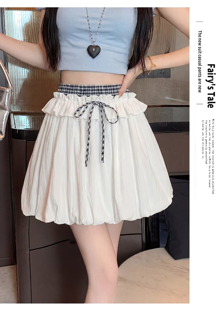 실사 체크무늬 패치워크 꽃밭 치마 2026 새로운 여름 새로운 퍼프 바지 한 마디 캐주얼 버블 랜턴 반바지 상세 이미지 11