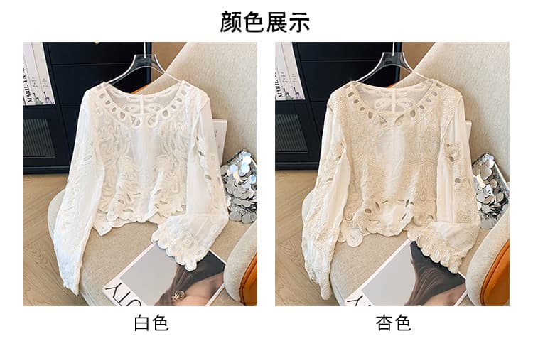 실사 프랑스식 홀로우 아웃 레이스 자수 고급 센스 긴팔 여성 셔츠 봄 달콤함 루즈핏 작은 셔츠 상세 이미지 8