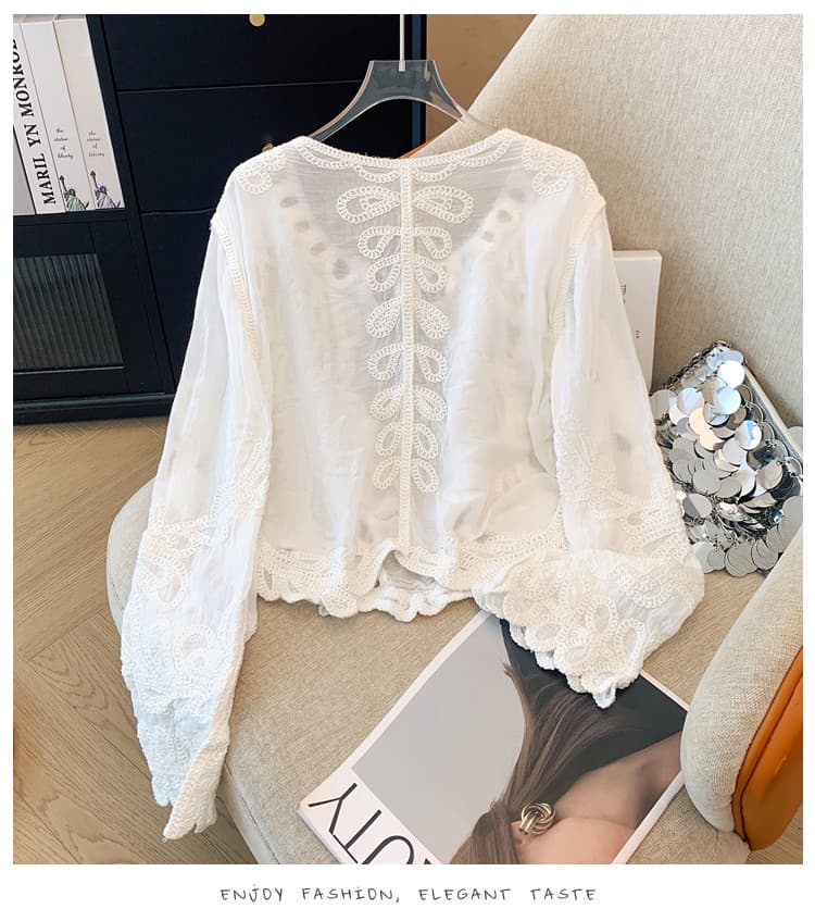 실사 프랑스식 홀로우 아웃 레이스 자수 고급 센스 긴팔 여성 셔츠 봄 달콤함 루즈핏 작은 셔츠 상세 이미지 12