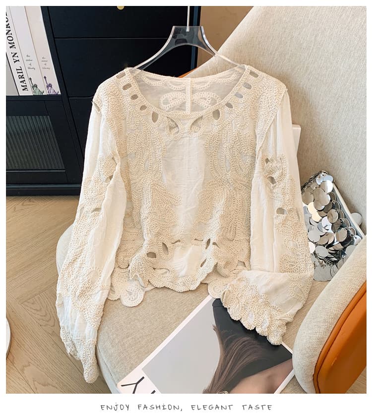 실사 프랑스식 홀로우 아웃 레이스 자수 고급 센스 긴팔 여성 셔츠 봄 달콤함 루즈핏 작은 셔츠 상세 이미지 23