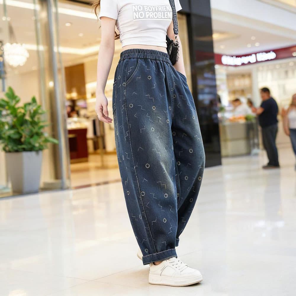 봄 여름 루즈핏 빅 사이즈 하렘 바지 아빠 바지 민족 스타일 루즈핏 여성 청바지 이미지 5