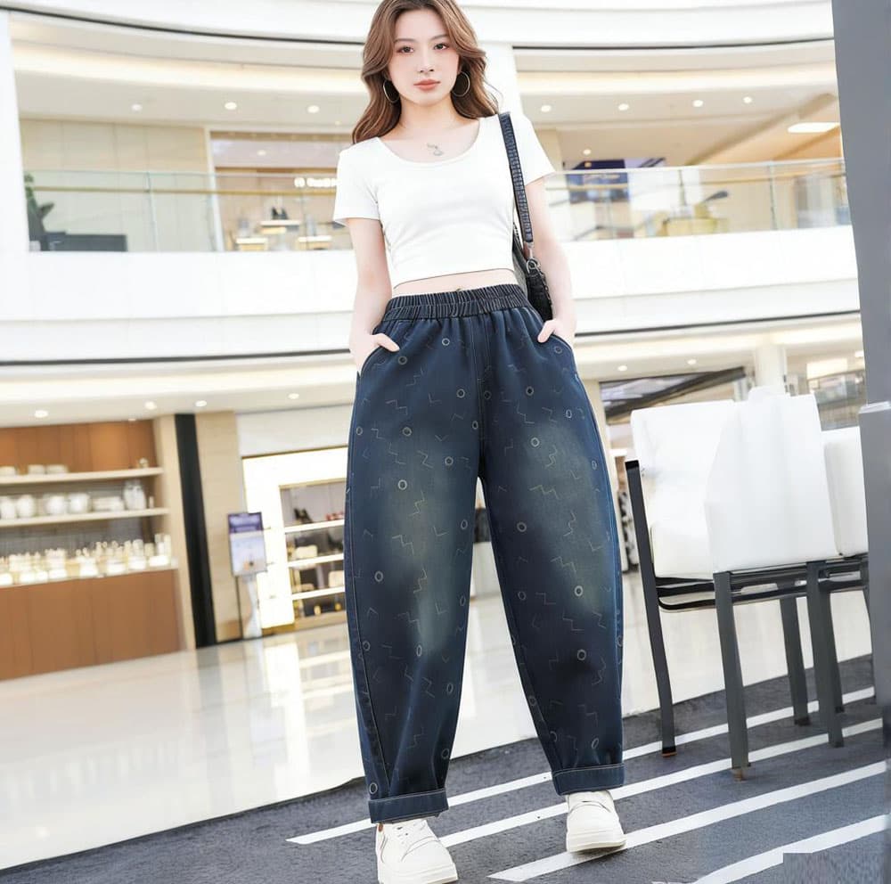 봄 여름 루즈핏 빅 사이즈 하렘 바지 아빠 바지 민족 스타일 루즈핏 여성 청바지 이미지 2