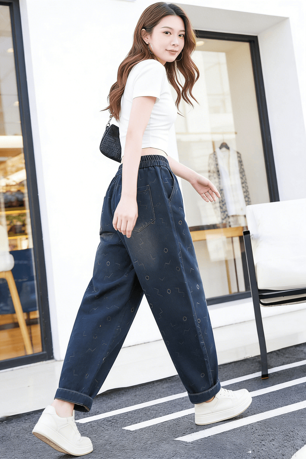 봄 여름 루즈핏 빅 사이즈 하렘 바지 아빠 바지 민족 스타일 루즈핏 여성 청바지 상세 이미지 12