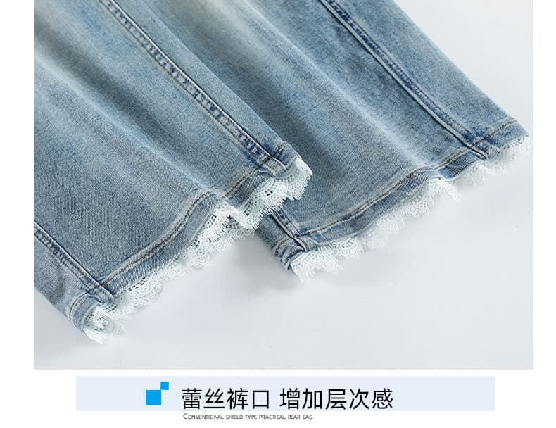 여름 새로운 레이스 조각 데님 7 점 스트레이트 팬츠 상세 이미지 16