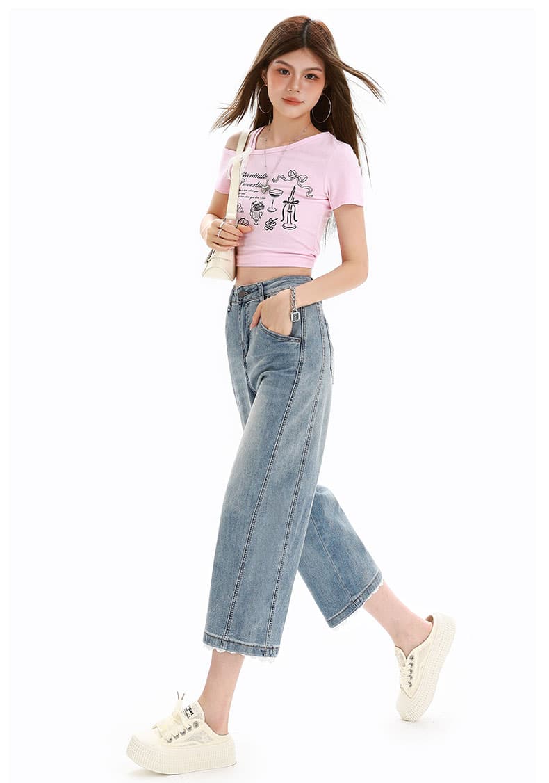 여름 새로운 레이스 조각 데님 7 점 스트레이트 팬츠 상세 이미지 22