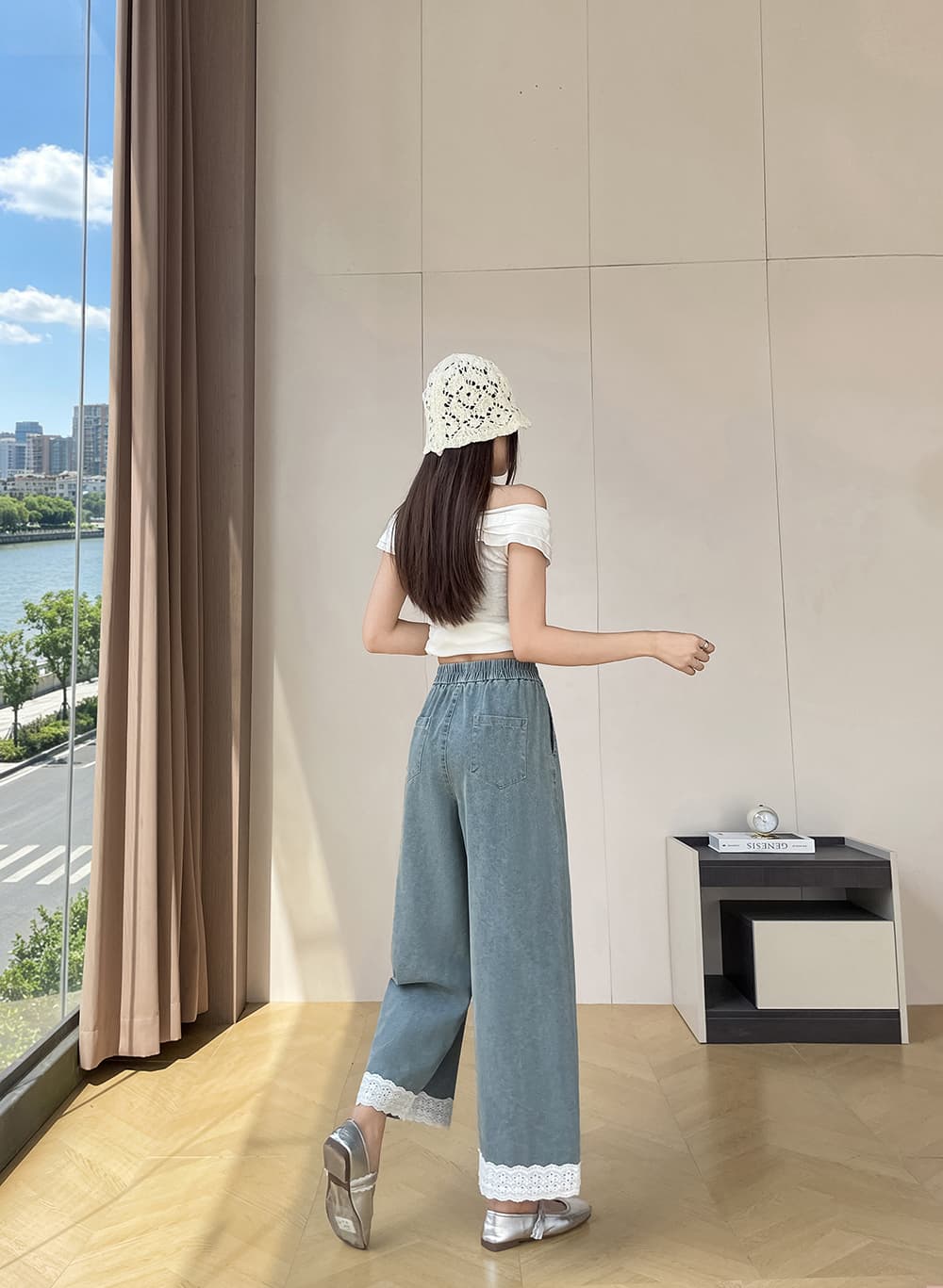 패치워크 레이스 레이스 레트로 워시 물 청바지 2026 여름 새로운 루즈핏 표지 고기 9 포인트 와이드 레깅스 바지 상세 이미지 7