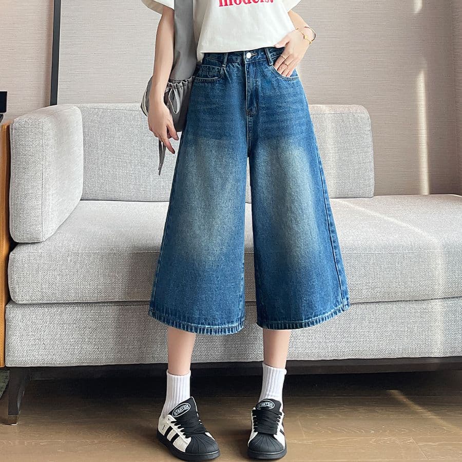 레트로 아메리칸 넓은 다리 7 점 청바지 여성 여름 새로운 2026 루즈핏 슬림해 보이는 배 종류 몸 스트레이트 반바지 이미지 5