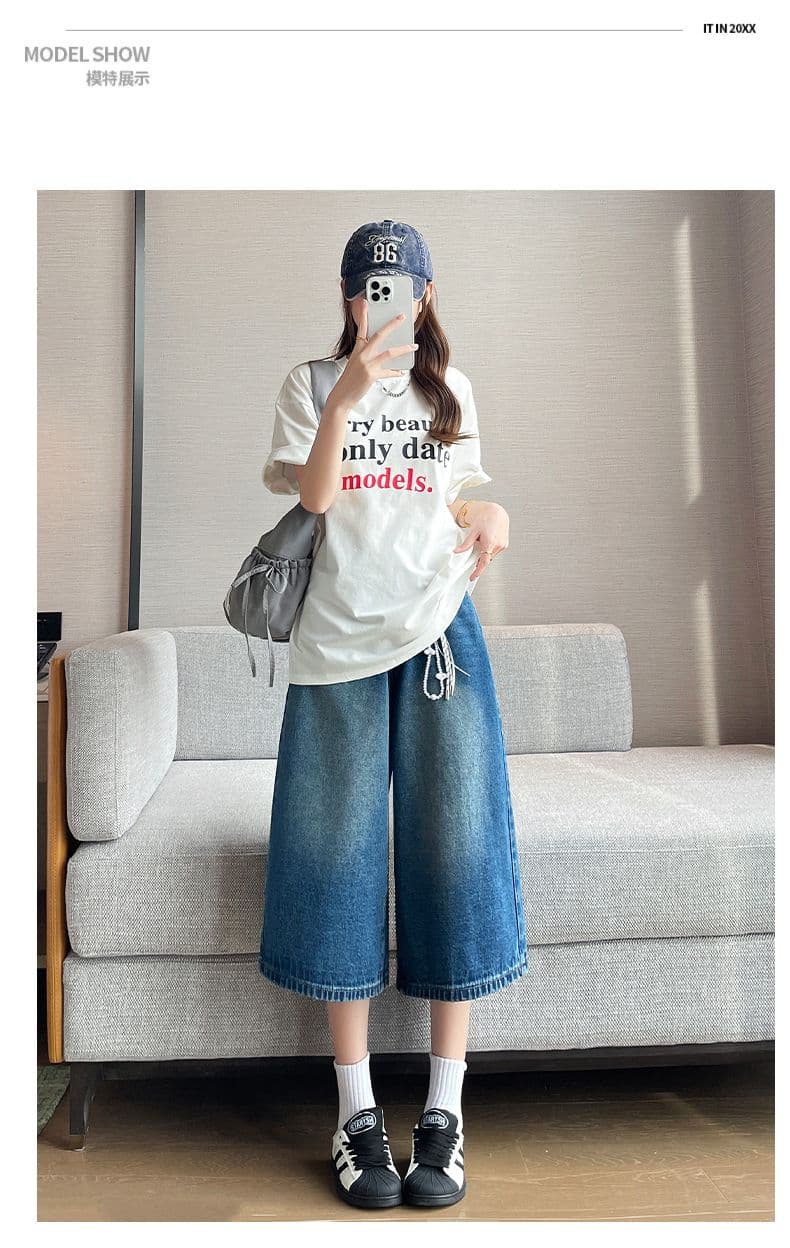레트로 아메리칸 넓은 다리 7 점 청바지 여성 여름 새로운 2026 루즈핏 슬림해 보이는 배 종류 몸 스트레이트 반바지 상세 이미지 6