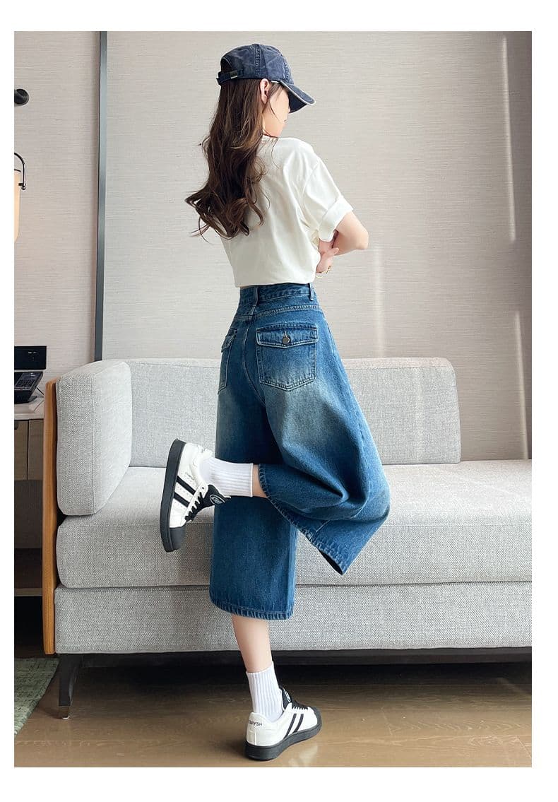 레트로 아메리칸 넓은 다리 7 점 청바지 여성 여름 새로운 2026 루즈핏 슬림해 보이는 배 종류 몸 스트레이트 반바지 상세 이미지 9