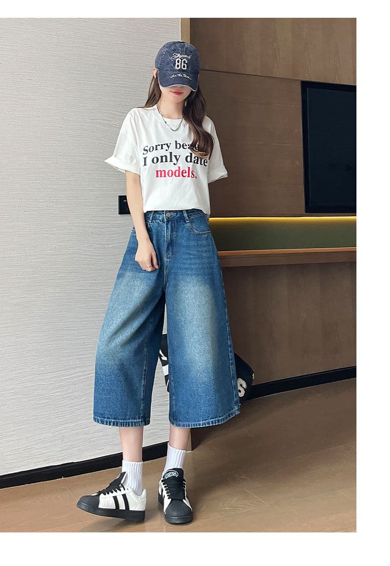 레트로 아메리칸 넓은 다리 7 점 청바지 여성 여름 새로운 2026 루즈핏 슬림해 보이는 배 종류 몸 스트레이트 반바지 상세 이미지 11