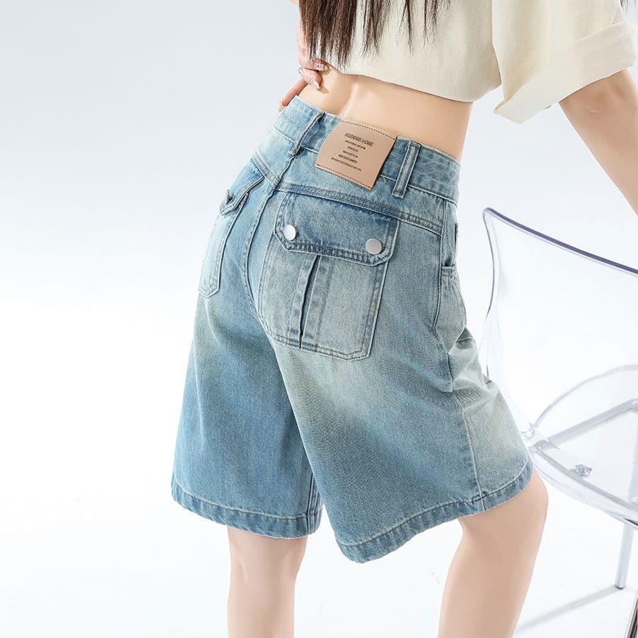 5 점 데님 반바지 여성 2026 여름 얇은 배 모양 몸 루즈핏 넓은 다리 남자 친구 바람 스트레이트 무릎 아래 5 점 바지 이미지 5