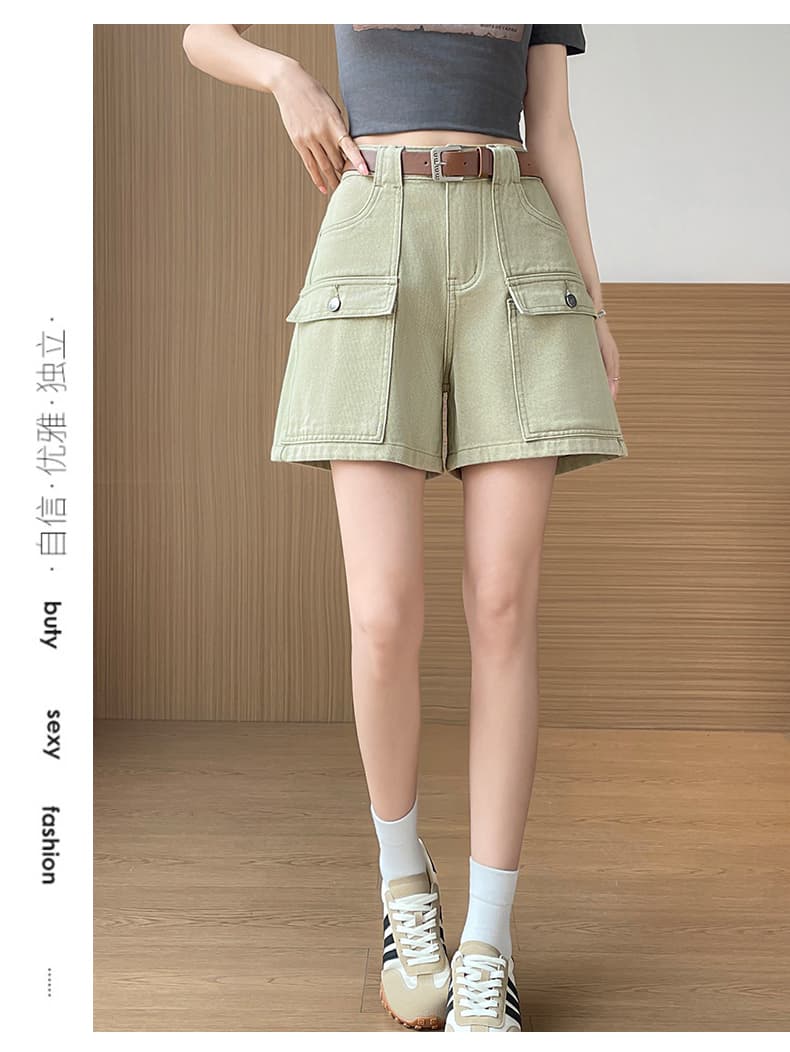 여름 새로운 카드 녹색 패션 캐주얼 워크웨어 데님 반바지 보내기 벨트 상세 이미지 23