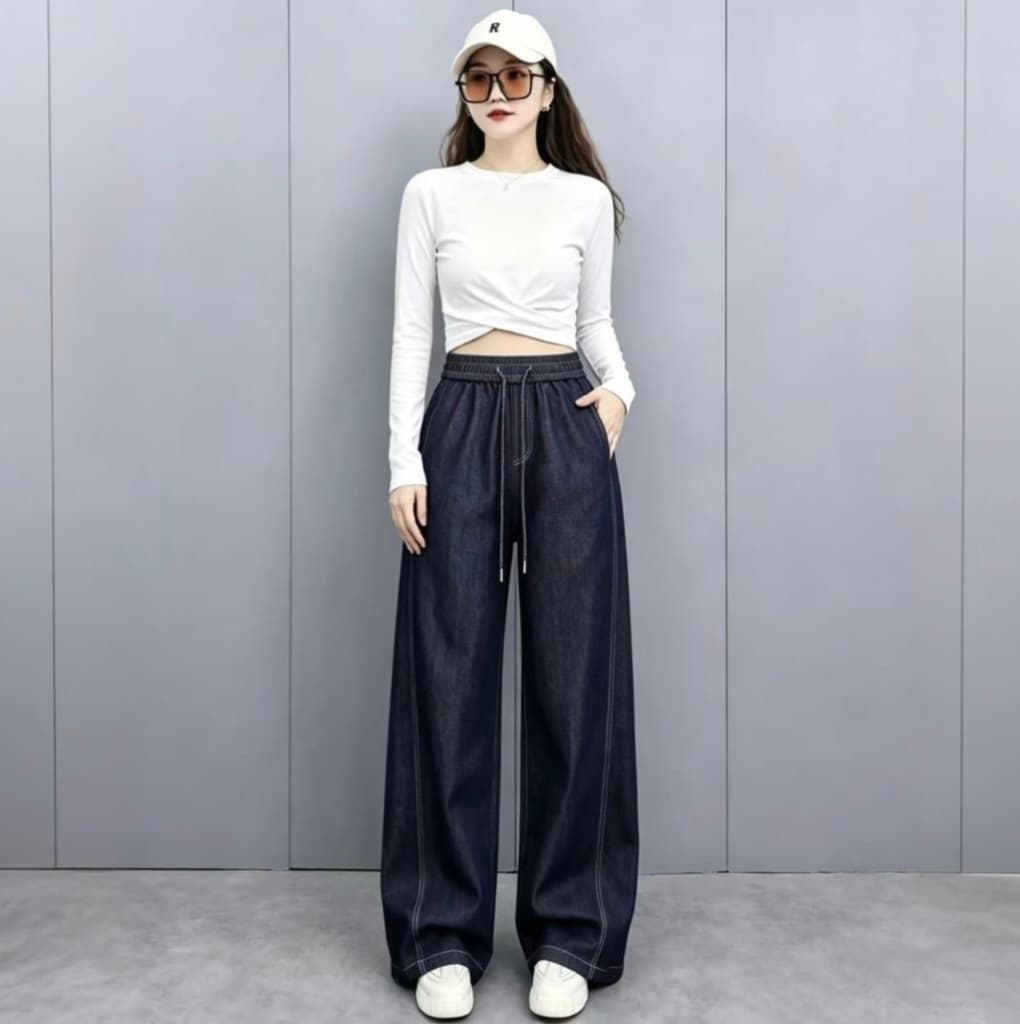 2026 년 이른 가을 새로운 데님 와이드 레그 팬츠 이미지 2