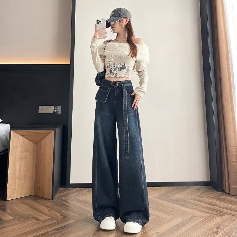 2026 가을 데님 와이드 레그 팬츠 벨트 보내기 이미지 2