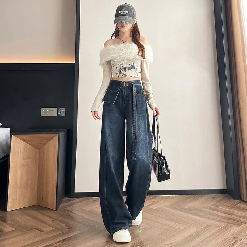2026 가을 데님 와이드 레그 팬츠 벨트 보내기 이미지 4