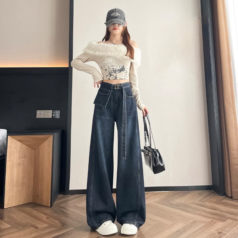 2026 가을 데님 와이드 레그 팬츠 벨트 보내기 이미지 3