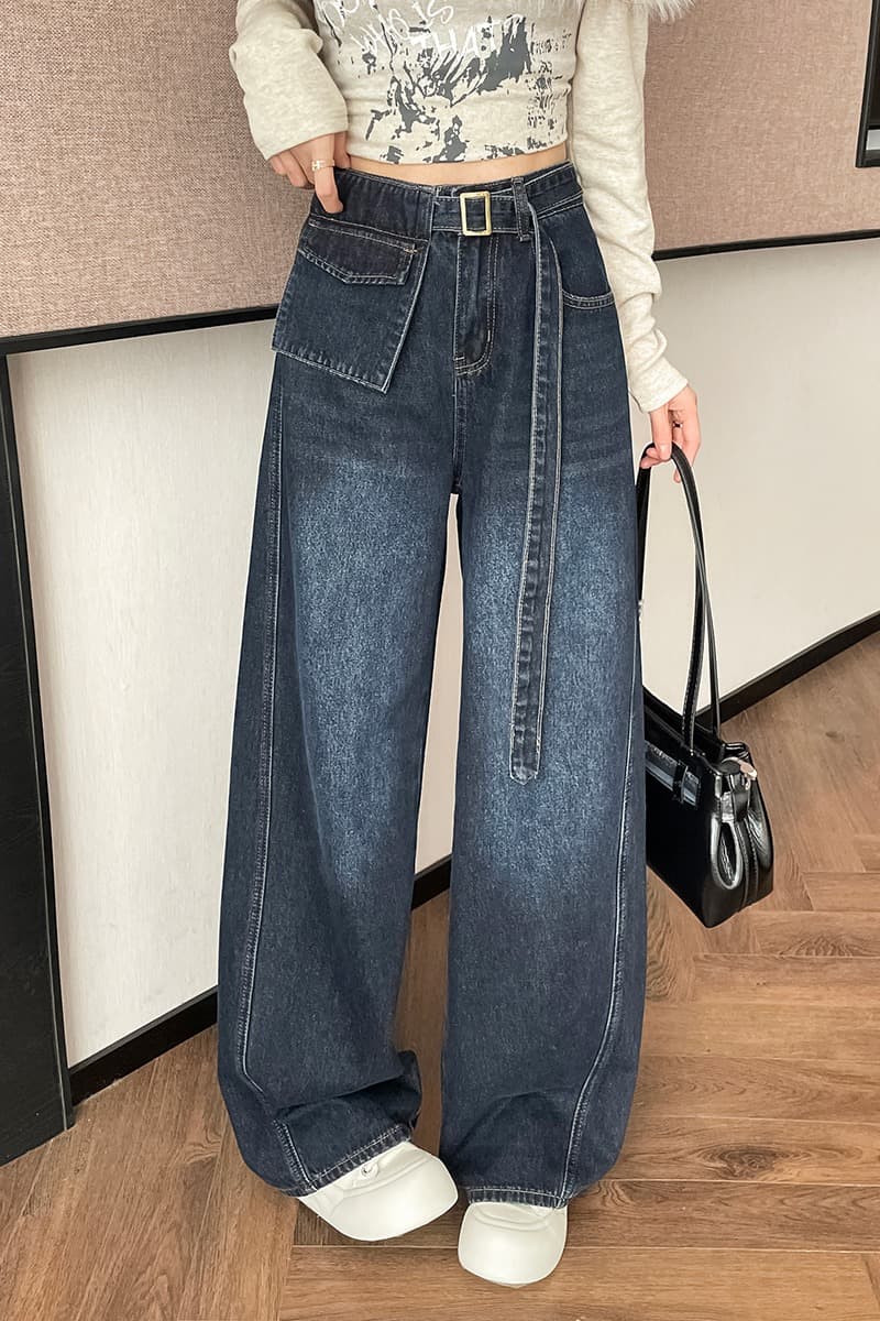 2026 가을 데님 와이드 레그 팬츠 벨트 보내기 이미지 6
