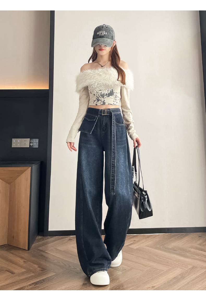 2026 가을 데님 와이드 레그 팬츠 벨트 보내기 상세 이미지 10