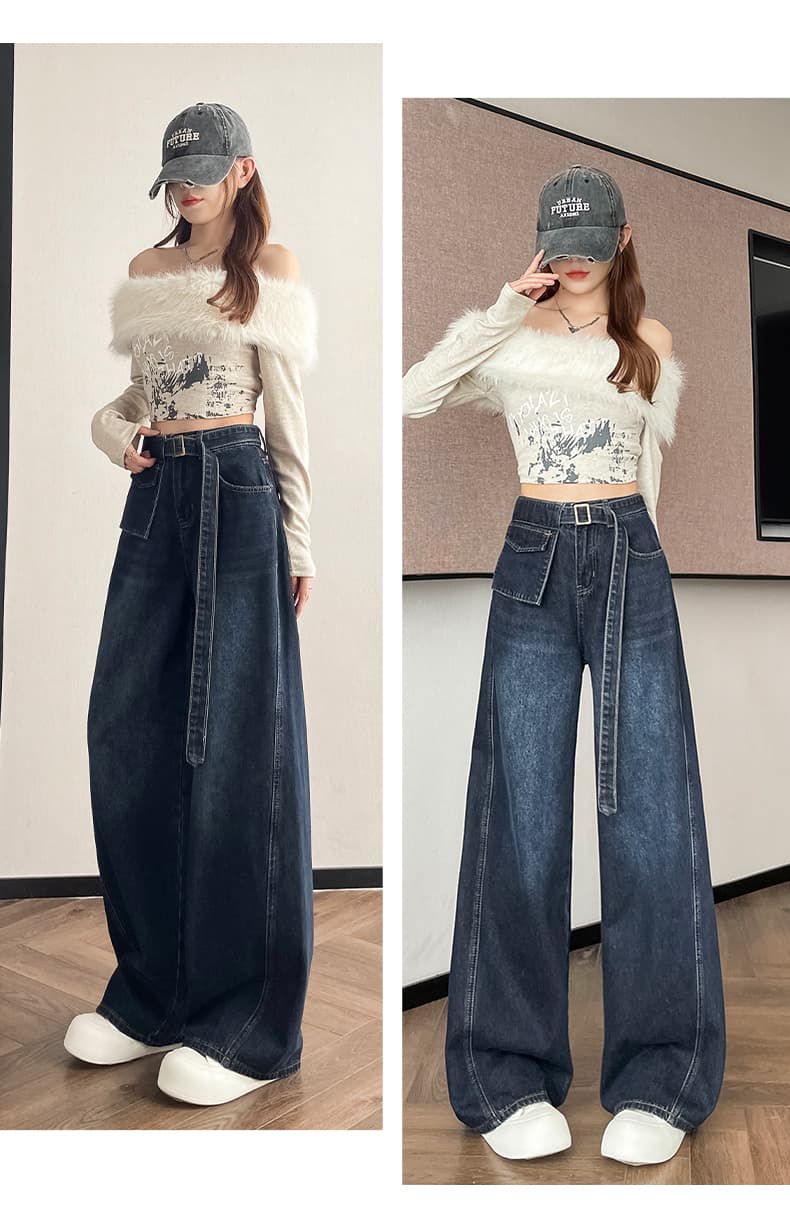 2026 가을 데님 와이드 레그 팬츠 벨트 보내기 상세 이미지 15