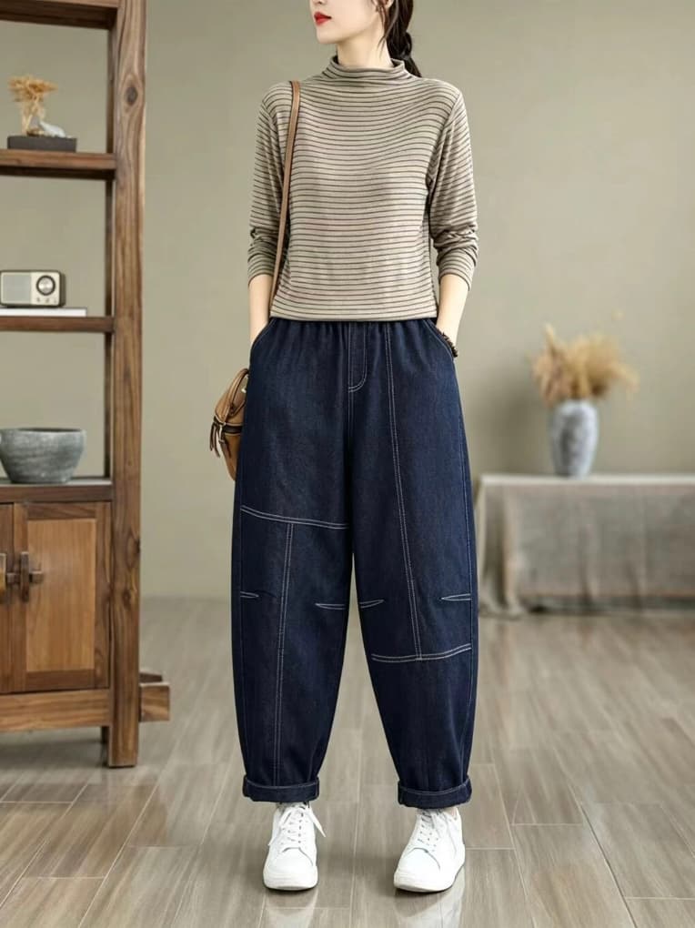 2026 가을 새로운 문예 바람 데님 하렘 바지 배기 바지 상세 이미지 5