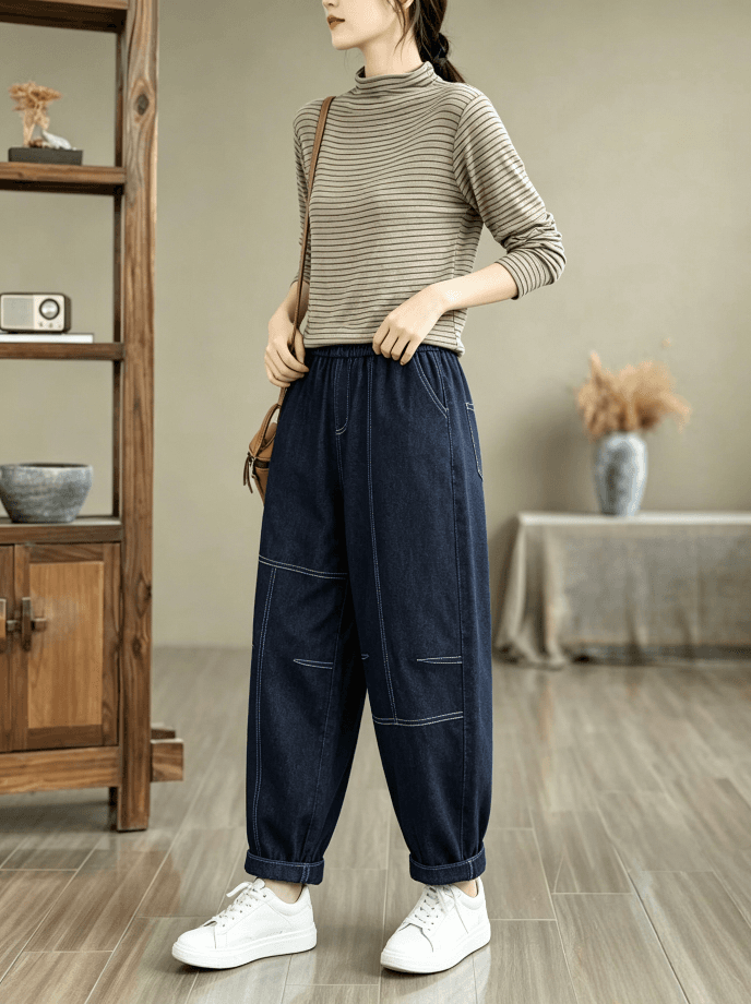 2026 가을 새로운 문예 바람 데님 하렘 바지 배기 바지 상세 이미지 9