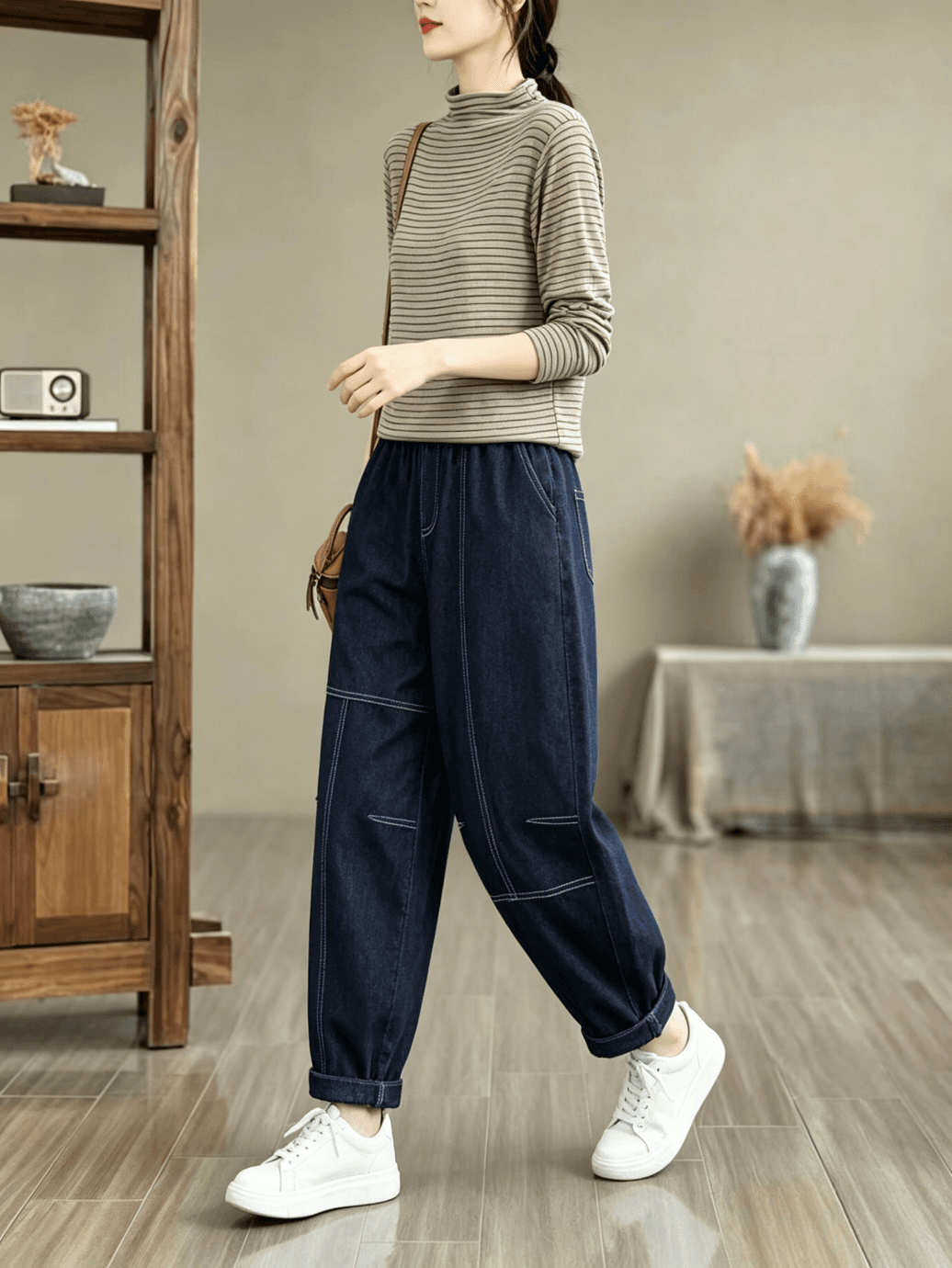 2026 가을 새로운 문예 바람 데님 하렘 바지 배기 바지 상세 이미지 10