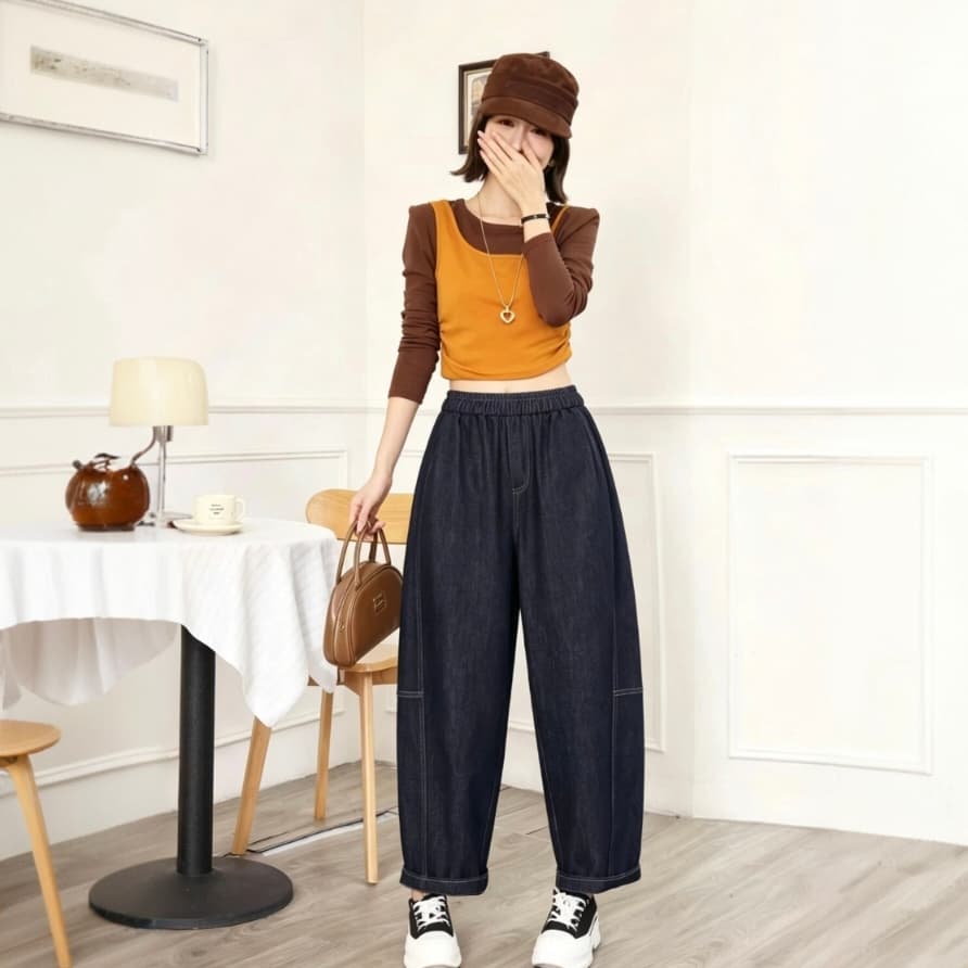 2026 년 가을 새로운 문예 바람 데님 하렘 바지 이미지 5