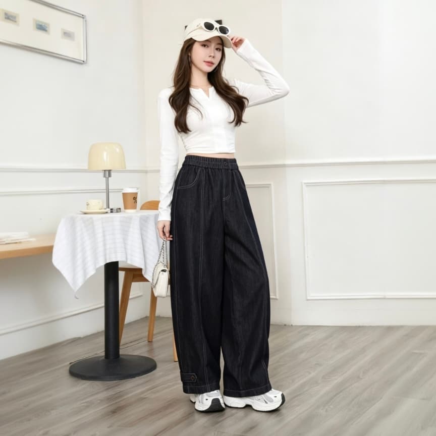 2026 년 가을 새로운 문예 바람 데님 와이드 레그 팬츠 빅 사이즈 바지 이미지 5