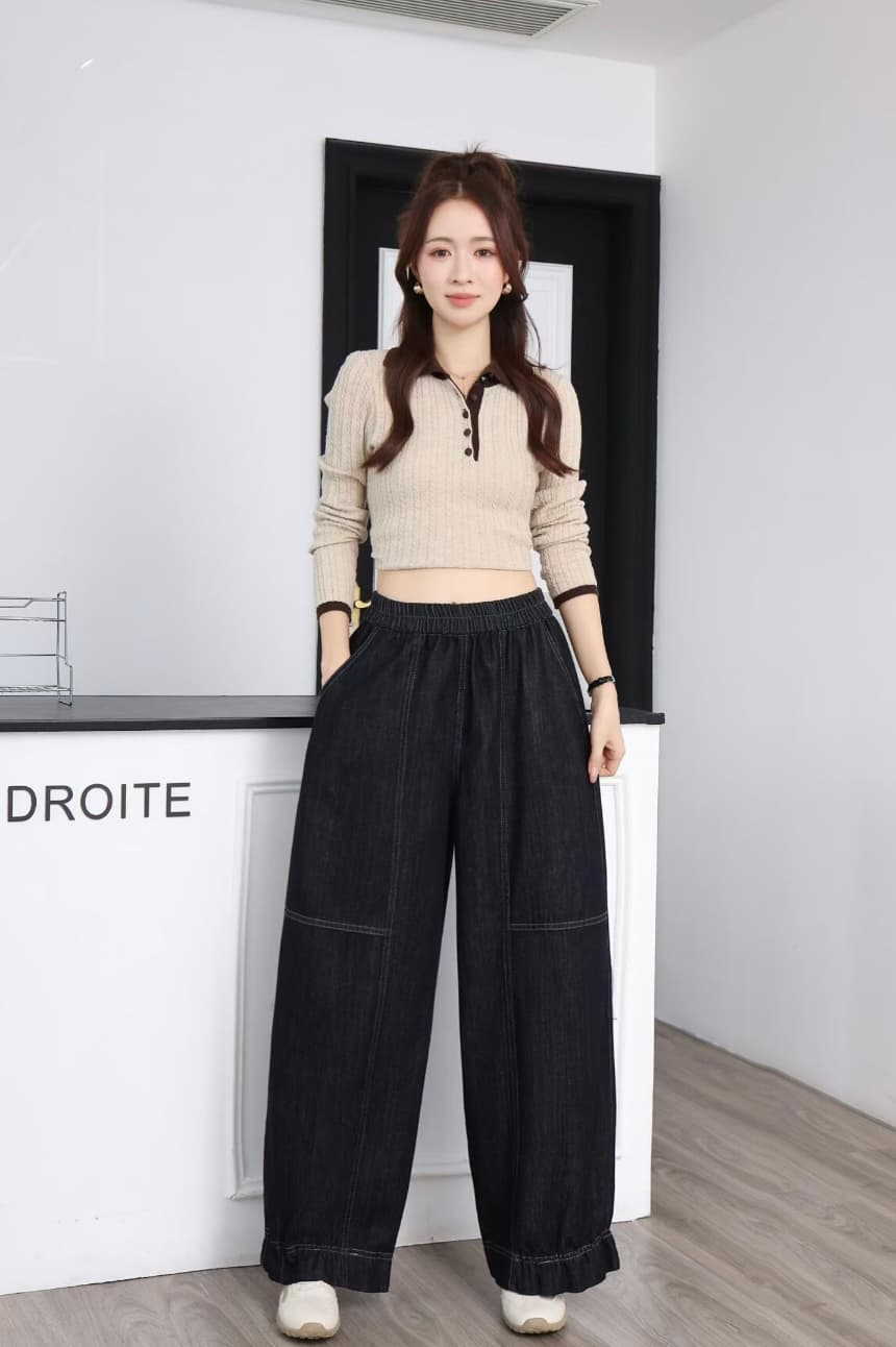 2026 년 가을 새로운 문예 바람 레트로 데님 꽃밭 바지 지방 mm 데님 와이드 레그 팬츠 상세 이미지 5