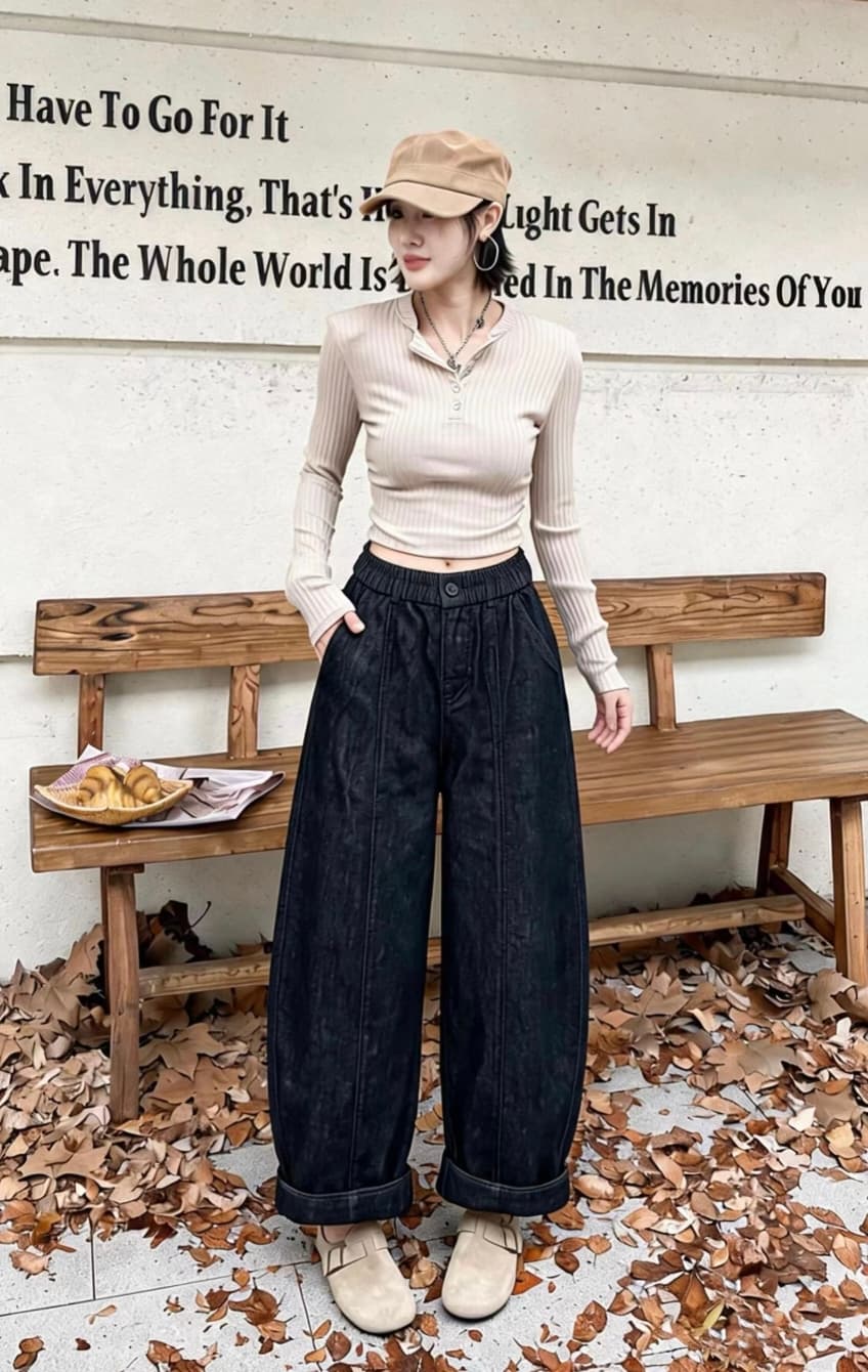 2026 가을 새로운 문예 바람 데님 하렘 바지 상세 이미지 5