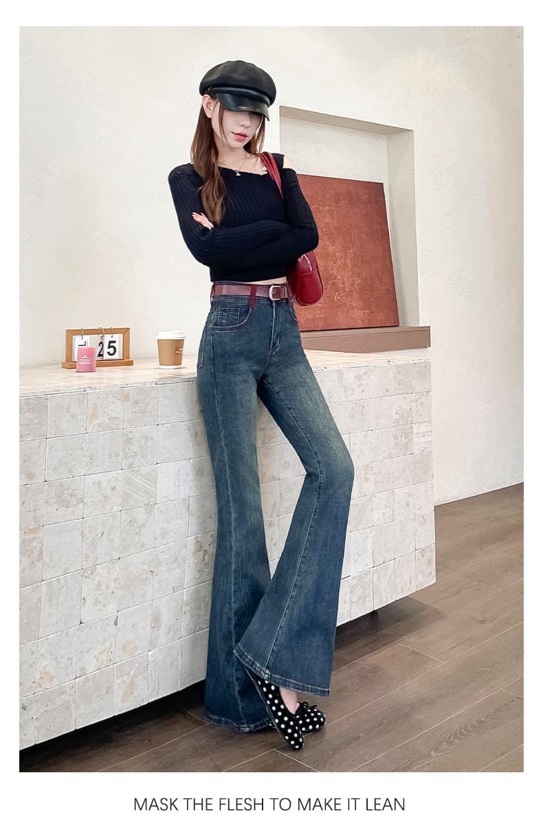새로운 패션 노스탤지어 데님 부츠컷 바지 여성 2026 년 가을 하이웨이스트 슬림해 보이는 도루 센스 표지 스트레이트 긴 바지 상세 이미지 14
